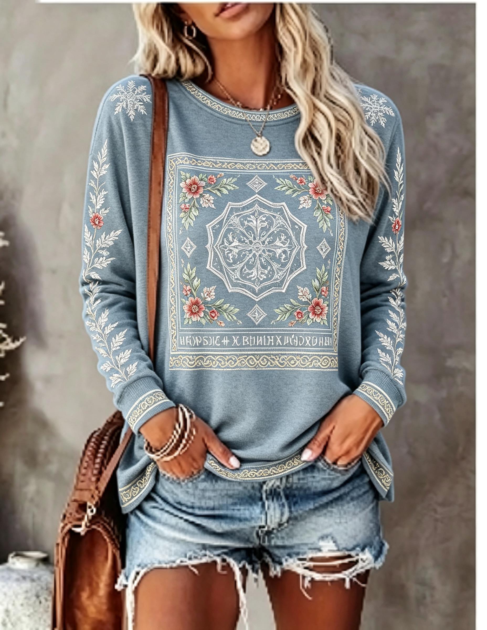 Women Crew Neck Long Sleeve T‑ - Wallpaper ulasan dan harga