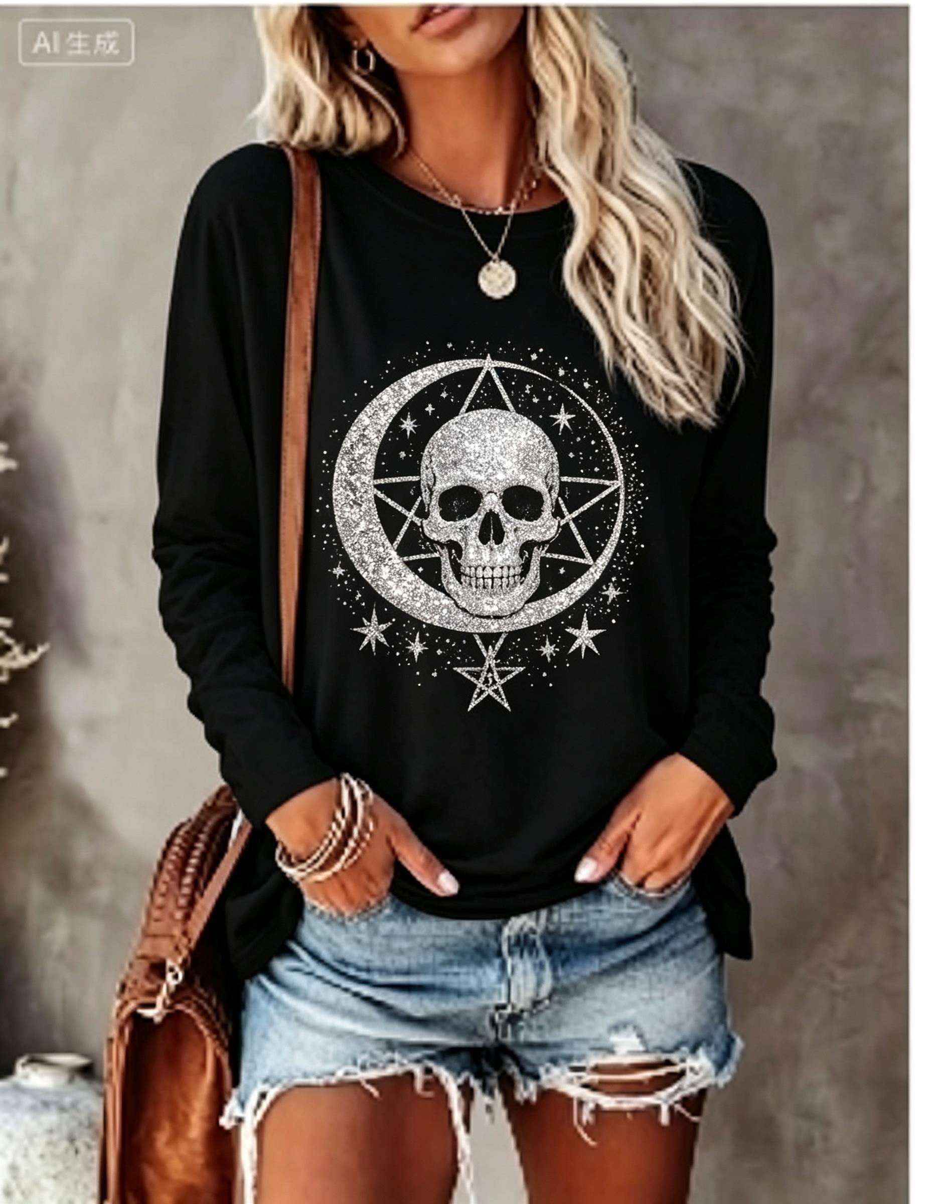Women Long Sleeve T‑Shirt Simu - Wallpaper ulasan dan harga