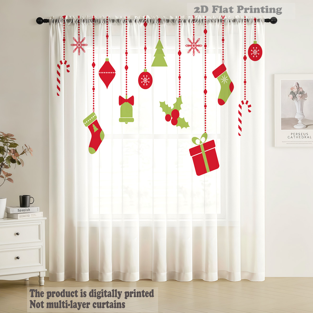 Christmas Sheer Voile Window C - Curtain Rods ulasan dan harga