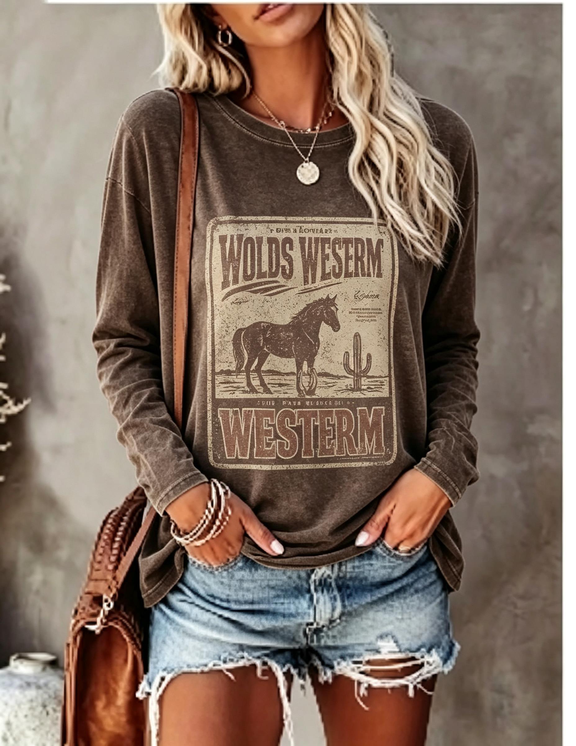 Women Long Sleeve T Shirt Vint - Wallpaper ulasan dan harga