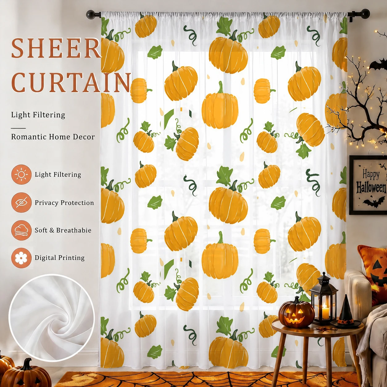 Halloween Sheer Curtain Rod Po - Curtain Rods ulasan dan harga